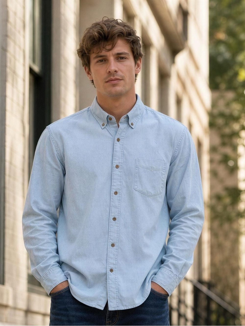 The New Ivy Brand Men’s Linen Dress Shirt Classic Chest Pocket